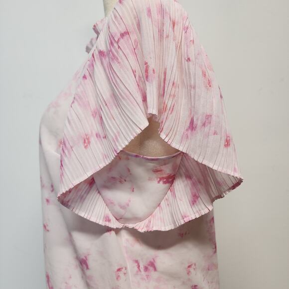 Nine West Pleated Ruffle Sleeve Blouse Size L Pink Chiffon Wearable Art Career - Picture 5 of 15